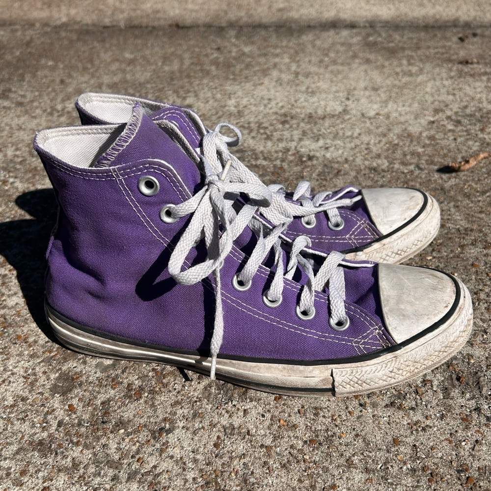 Purple and White Converse High-Top Sneakers